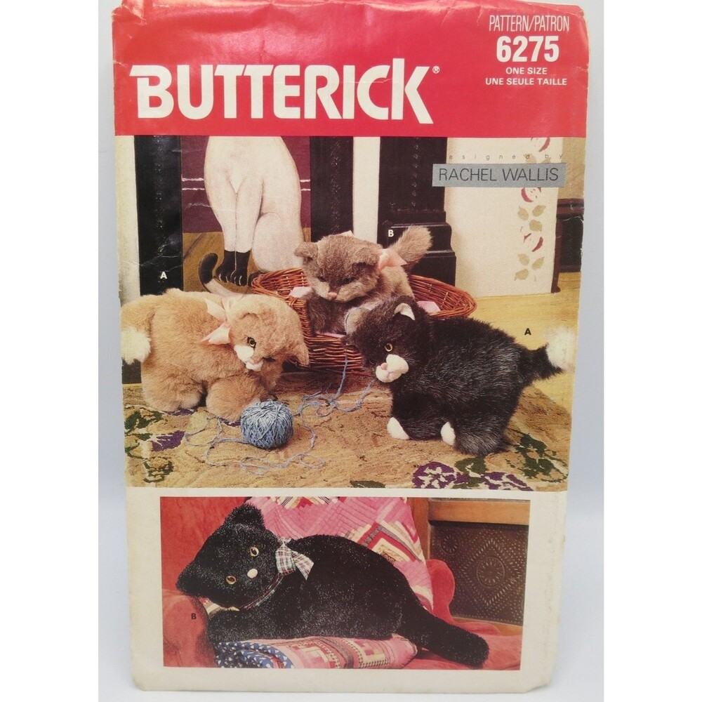 Butterick 6275 Stuffed Plush Kittens Cat ONE SIZE Vintage 1988 Rachel Wallis